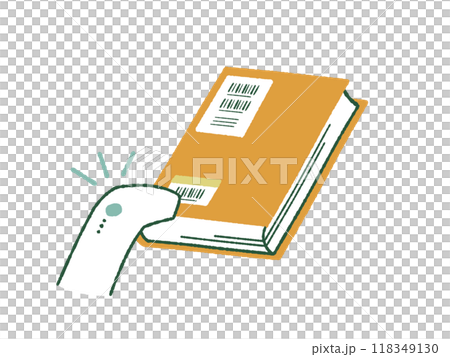 図書館の蔵書とバーコードリーダー-4色 118349130