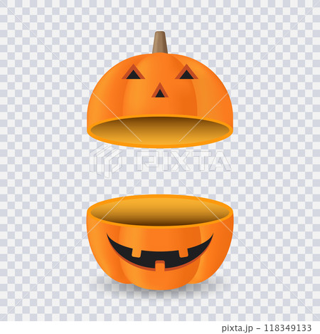 Orange pumpkin open box isolated on transparent background for Halloween theme concept,  Vector illustration 118349133