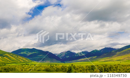 Semenovskoye gorge panorama in Kyrgyzstan at cloudy summer day 118349730
