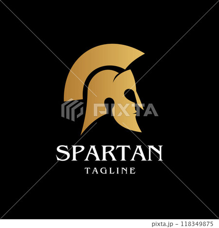 Greek Gladiator Gold Spartan Helmet Logo on black background 118349875