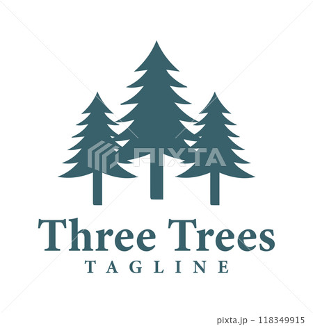 Silhouette of three simple pine trees spruce trees. Vintage classic logo design forest landscape 118349915