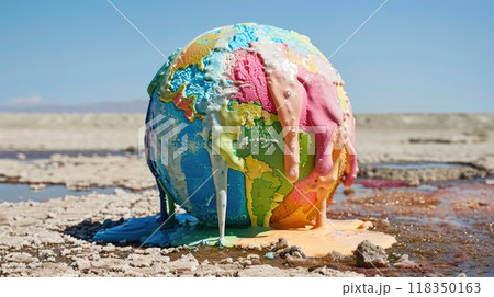 Ice Cream Globe Symbolizes Climate Change, Melting World 118350163