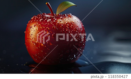 Fresh Red Apple Emoji with Realistic Water Droplets in Macro View, Natural Light Enhancing Realism 118350427
