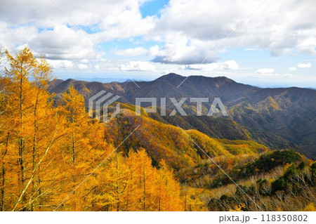 紅葉の半月山から望む日光の山 118350802