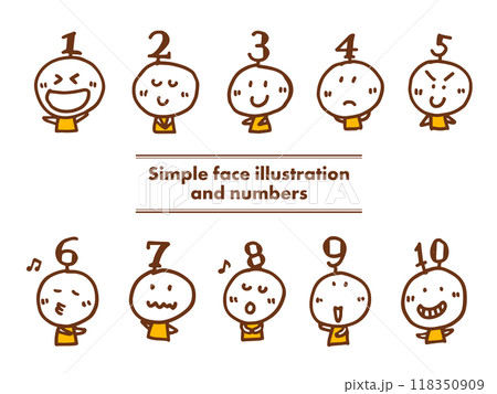 シンプルでかわいい顔のイラストと1から10までの番号 118350909