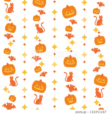 ハロウィンの時期に使えるジャックオーランタンのかわいい背景用ベクターイラスト ハロウィンの時期に使えるジャックオーランタンのかわいい背景用ベクターイラスト 118351287
