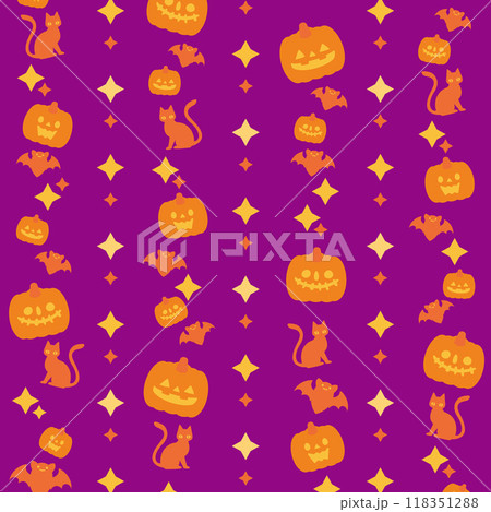 ハロウィンの時期に使えるジャックオーランタンのかわいい背景用ベクターイラスト(紫) ハロウィンの時期に使えるジャックオーランタンのかわいい背景用ベクターイラスト(紫) 118351288