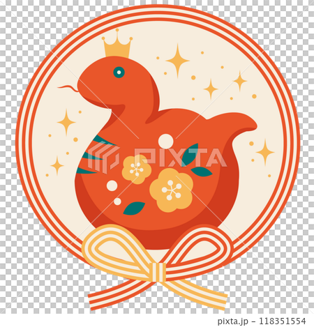 巳年年賀状アイコン、蝶結び、レトロカラー、かわいい、イラスト、巳年、赤蛇 巳年年賀状アイコン、蝶結び、レトロカラー、かわいい、イラスト、巳年、赤蛇 118351554