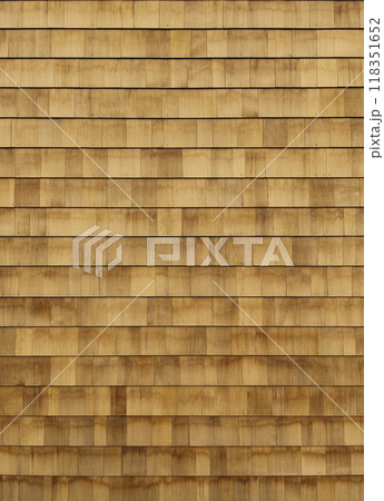 薄茶色の木目のある鱗張りの木の外壁の縦長の背景画像 薄茶色の木目のある鱗張りの木の外壁の縦長の背景画像 118351652