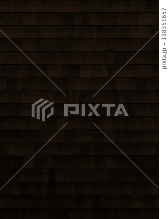黒褐色の木目のある鱗張りの木の外壁の縦長の背景画像 118351657