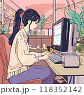 パソコンで作業する女性の横顔 118352142