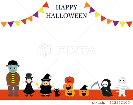ハロウィンの仮装とガーランドのポップで可愛いフレーム 118352166