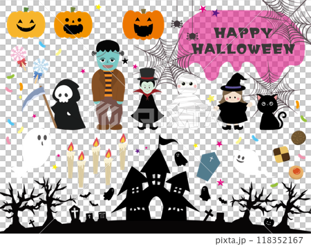 Collection of cute Halloween illustrations 118352167