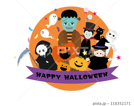 ハロウィンの仮装のポップで可愛いワンポイントイラスト 118352171