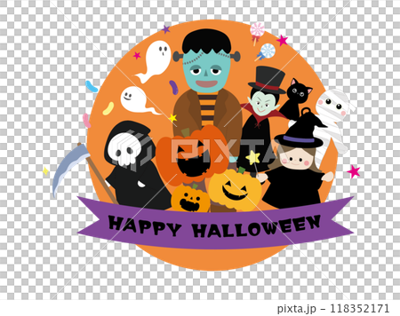 ハロウィンの仮装のポップで可愛いワンポイントイラスト 118352171