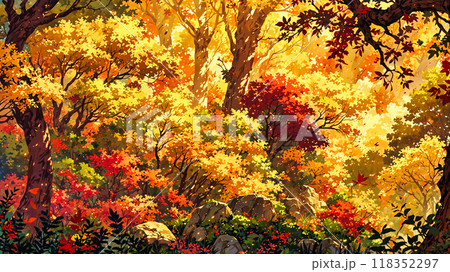 紅葉の森の中 118352297