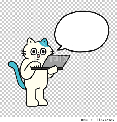 一隻滑稽的貓操作電腦和語音泡沫 一隻滑稽的貓操作電腦和語音泡沫 118352485