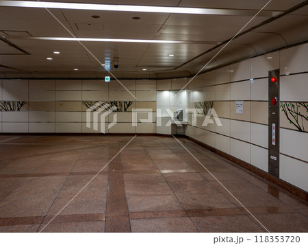 東京都市風景　都心の地下連絡通路に設置されたディジタル公衆電話と消防設備 118353720