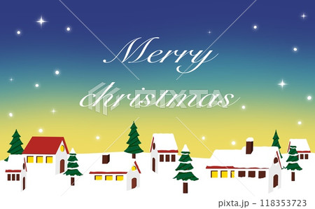 クリスマスカードの背景イラスト 文字入り 雪降る街並み 118353723