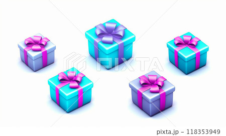 background  3d isometric boxes with ribbon and bow 118353949