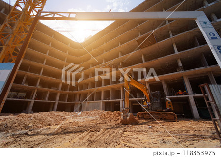 Modern bulldozer working at a construction site Modern bulldozer working at a construction site 118353975