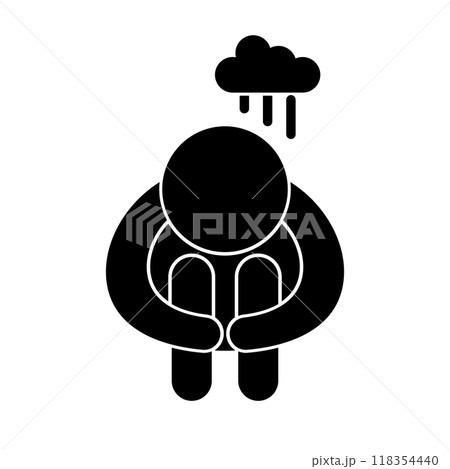 座って落ち込んでいる人・うつ病のシルエット 118354440