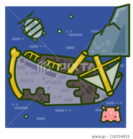 深海で発見された沈没船のイラスト 118354833