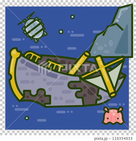 Illustration of a sunken ship found in the deep sea 118354833