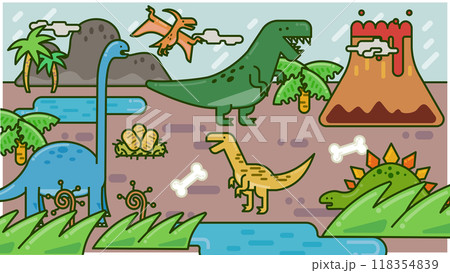 恐竜のティラノサウルス、ヴェロキラプトル、ブラキオサウルス