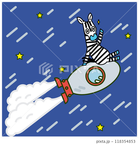 ロケットに乗って宇宙旅行を楽しむシマウマさん ロケットに乗って宇宙旅行を楽しむシマウマさん 118354853