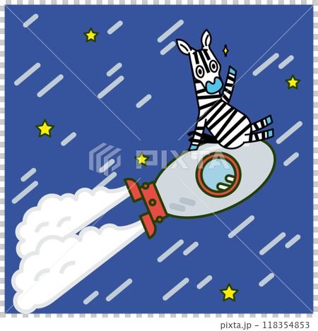 ロケットに乗って宇宙旅行を楽しむシマウマさん ロケットに乗って宇宙旅行を楽しむシマウマさん 118354853