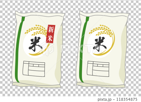 新米のシールが貼られた米袋のイラスト（フィルム製） 118354875