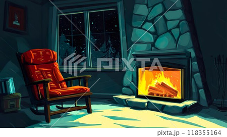 暖炉のあるリビングのイラスト02 118355164