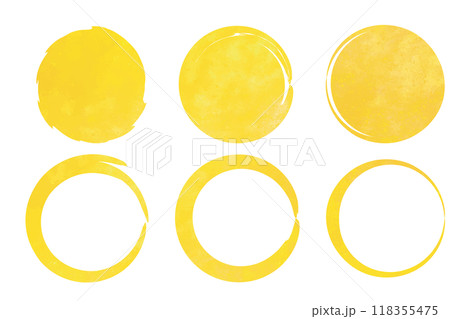 シンプルな円 金色の丸のグラデーション 筆 水彩セット シンプルな円 金色の丸のグラデーション 筆 水彩セット 118355475