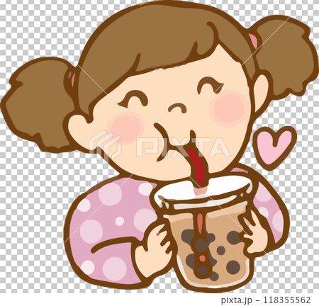 タピオカドリンクを飲む子ども 118355562