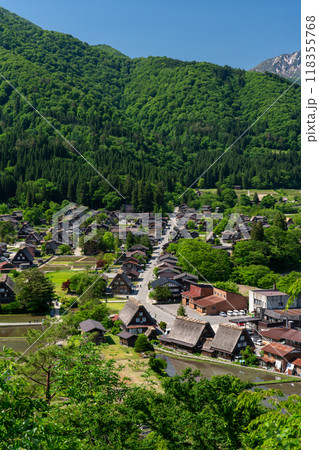 世界遺産 荻町城跡展望台から望む初夏の白川郷集落 世界遺産 荻町城跡展望台から望む初夏の白川郷集落 118355768