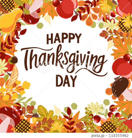 Thanksgiving Day vector greeting card. Hand drawn illustration. Thanksgiving Day vector greeting card. Hand drawn illustration. 118355962