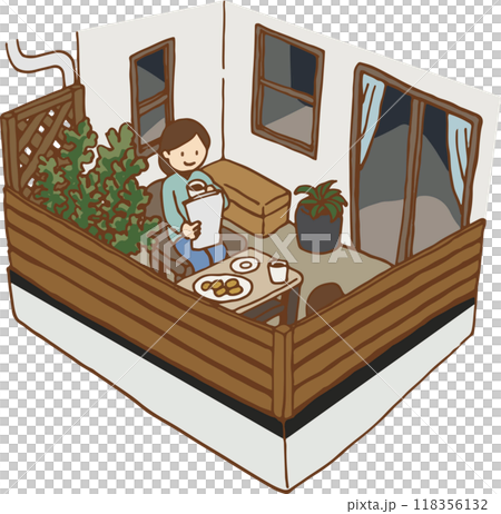 ベランダでくつろぐ人 118356132