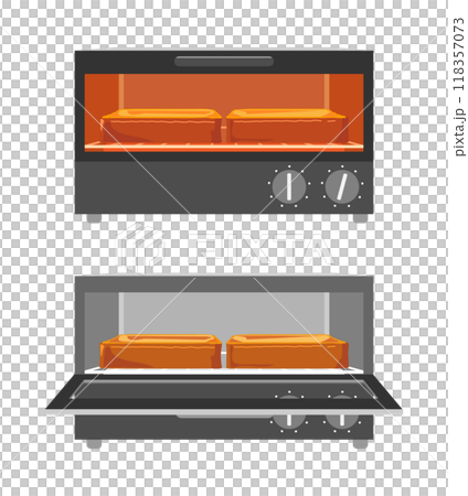 在烤麵包機烤箱中烘烤麵包的插圖集 118357073