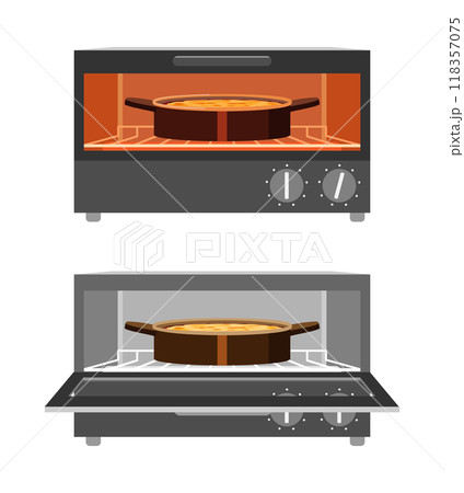 オーブントースターでグラタンを焼くイラスト　セット 118357075