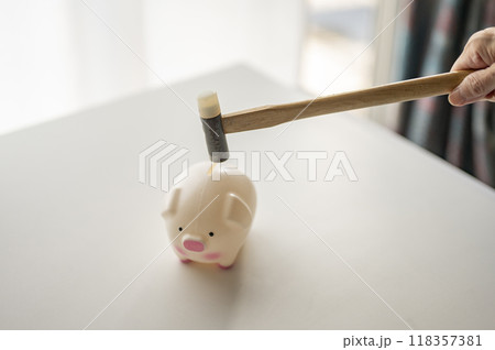 豚の貯金箱とハンマー 豚の貯金箱とハンマー 118357381
