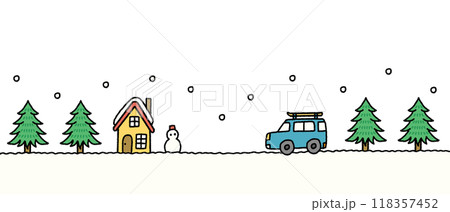 雪 街並み イラスト素材 白背景 雪 街並み イラスト素材 白背景 118357452