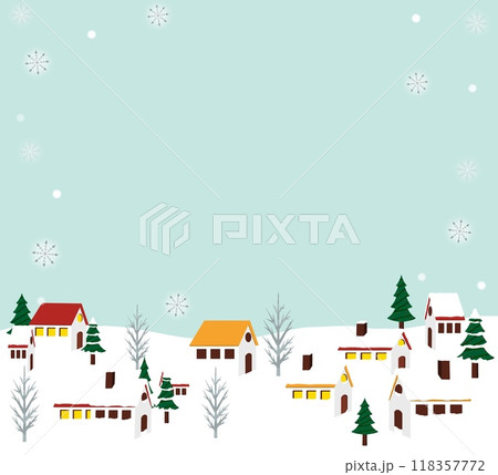 寒中見舞い 冬の雪降る街並み 寒中見舞い 冬の雪降る街並み 118357772