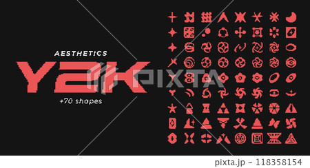 Y2K pixel style asset. 8 bit vector abstract shapes 118358154
