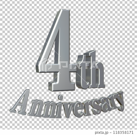 3DCG文字「4th Anniversary/4周年」シルバー,銀 118358171