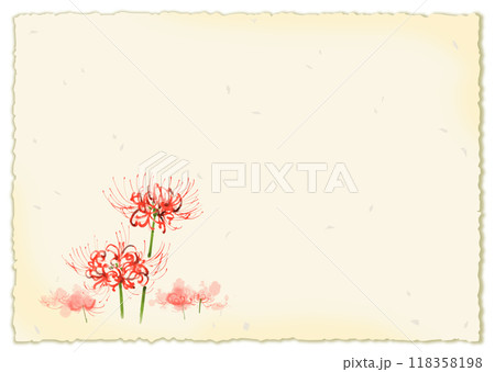 曼珠沙華、彼岸花の水彩イラスト　和紙のフレーム 118358198