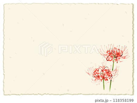 曼珠沙華、彼岸花の水彩イラスト　和紙のフレーム 118358199