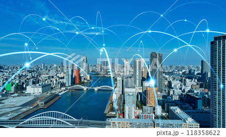 都市と通信ネットワーク 空撮 都市と通信ネットワーク 空撮 118358622