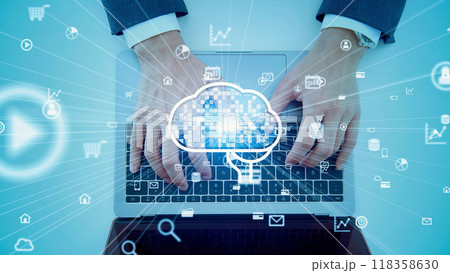 PCを使う人物とAIイメージ 118358630