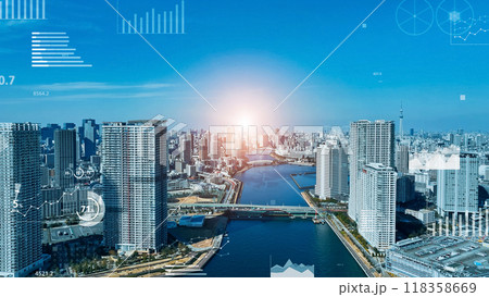 都市と統計データ 空撮 都市と統計データ 空撮 118358669